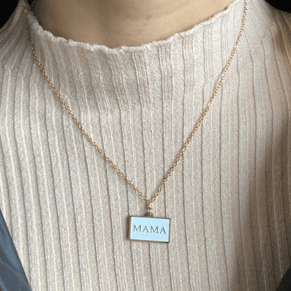 Mama Pendant with White and Gold Necklace