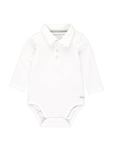 RuffleButts + RuggedButts - Baby Boys White Knit Polo Bodysuit: White / 12-18m