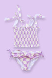 SMOCKED TANKINI SWIM SUIT - PERIWINKLE CHECKERS