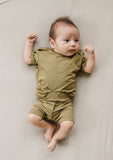 Bamboo Tee & Bike Shorts Set - Olive