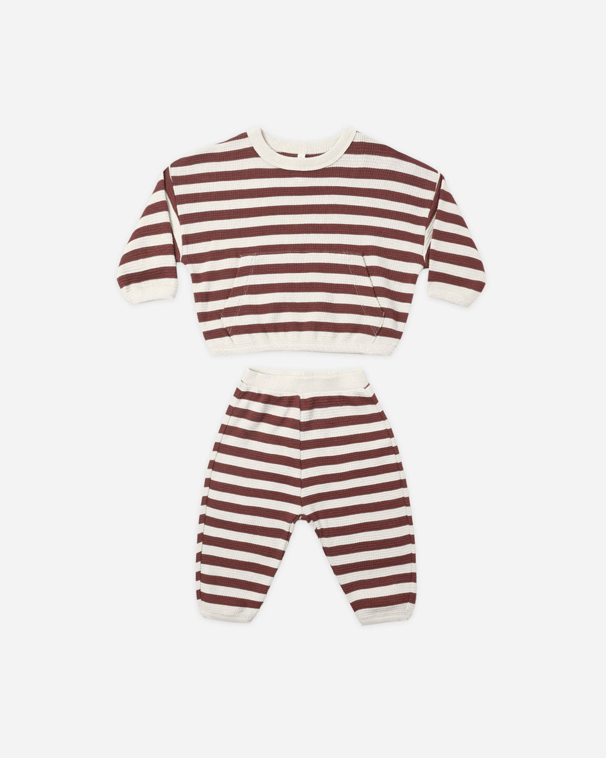Waffle Slouch Set - Cherry Stripe