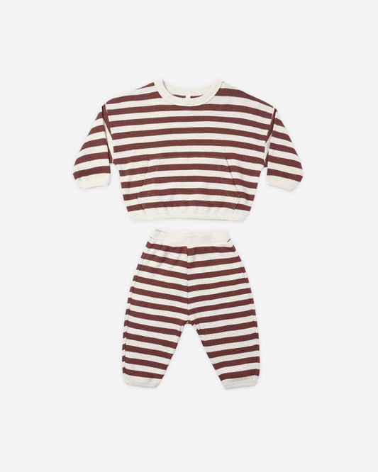Waffle Slouch Set - Cherry Stripe