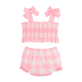 Smocked Pink Check 2pc Swim