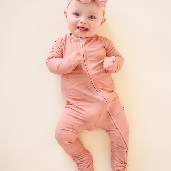 Bamboo 2-Way Zip Romper | Pink Bow