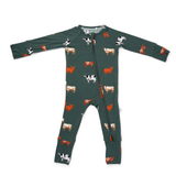 bug + bean kids - Bamboo Zip Romper - Green Cow