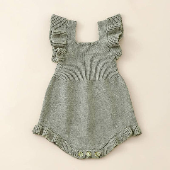 Knit Flutter Romper-Sage