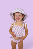 SMOCKED TANKINI SWIM SUIT - PERIWINKLE CHECKERS