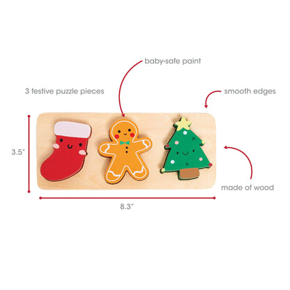 Wooden Christmas Shapes Puzzle, Developmental Learning Toy