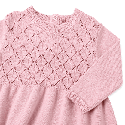 Pointelle Sweater Knit Dress - Rose