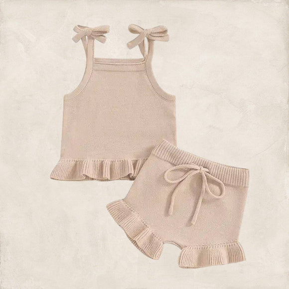 Knit Tie Shoulder Set - Tan