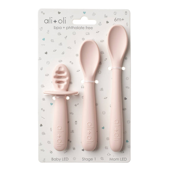 Ali+Oli - Ali+Oli (3-pc) Multi Stage Spoon Set for Baby (Blush) 6m+