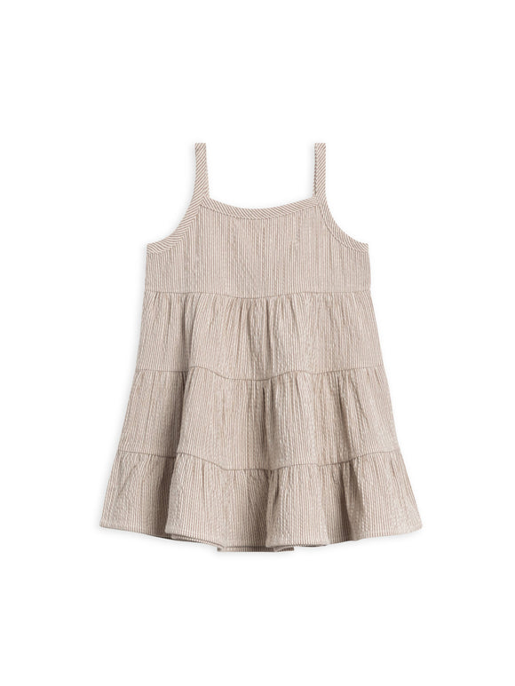 Organic Seersucker Tiered Dress - Truffle