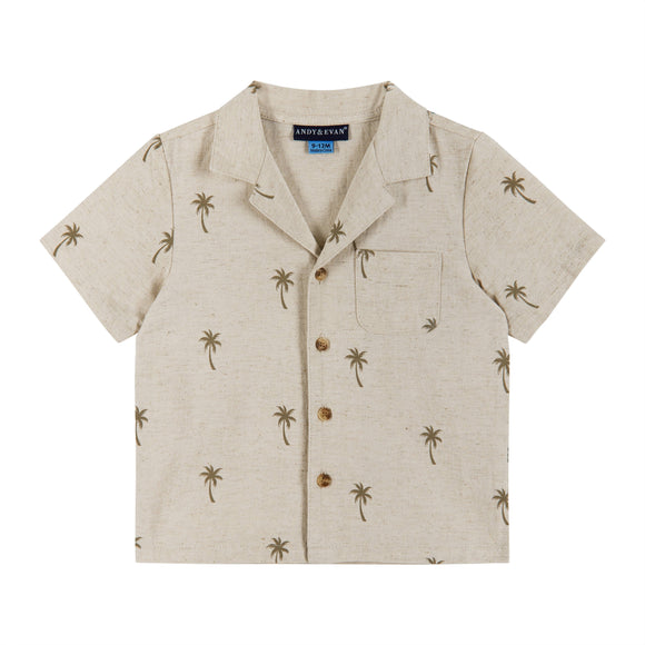 Beige Palm Print Cabana Shirt