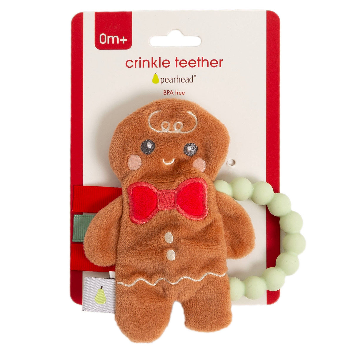 Baby Crinkle Teether Toy, Gingerbread, Christmas Toy