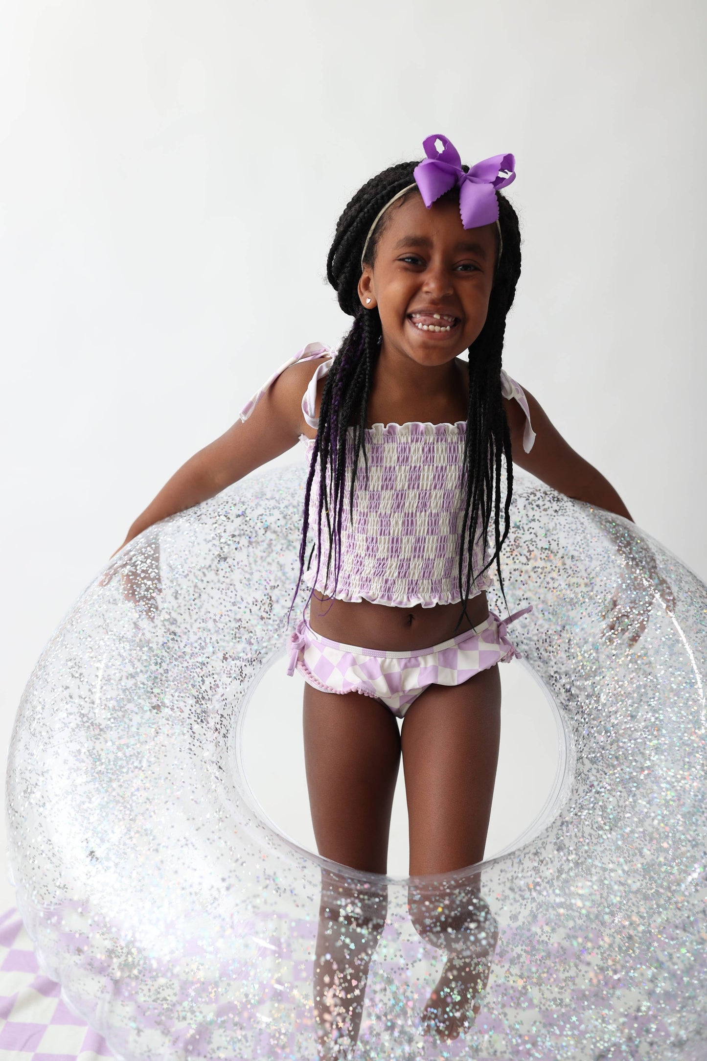 SMOCKED TANKINI SWIM SUIT - PERIWINKLE CHECKERS
