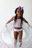 SMOCKED TANKINI SWIM SUIT - PERIWINKLE CHECKERS