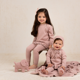 Girls Pleated Trim Knit Set: Mauve