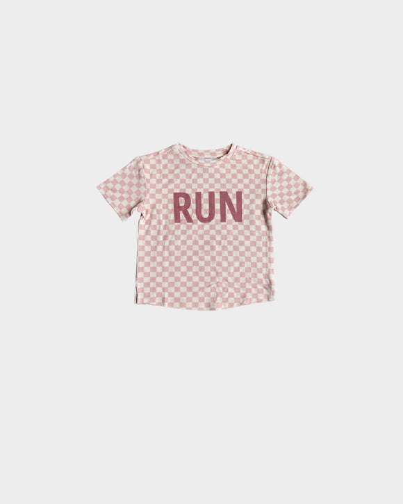 babysprouts clothing company: Boxy Tee in Pink Lemonade Checkered RUN