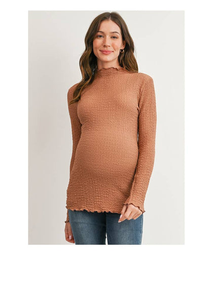 Maternity Mock Neck LS Top - Mocha