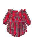 RuffleButts - Tis The Season Plaid LS Ruffle Romper