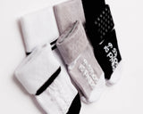 squid socks -Non-Slip Baby Socks - Black, Grey, White with Stripes: 6 - 12M