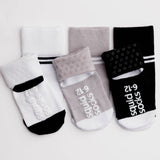 squid socks - Non-Slip Baby Socks - Black, Grey, White with Stripes: 12 - 24M