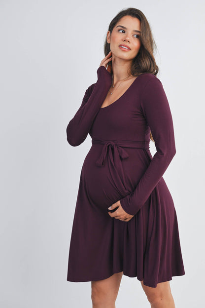Black Waist Tie Maternity Dress