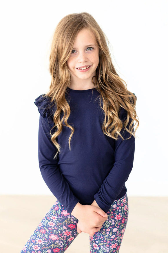 Mila & Rose Navy L/S Ruffle Tee