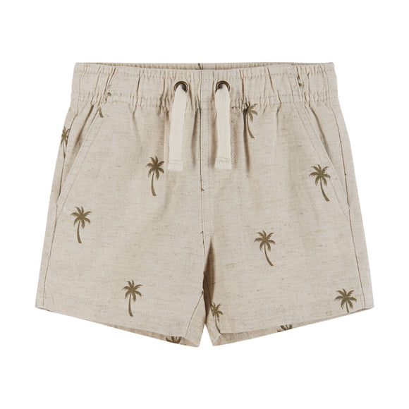 Beige Palm Print Cabana Short