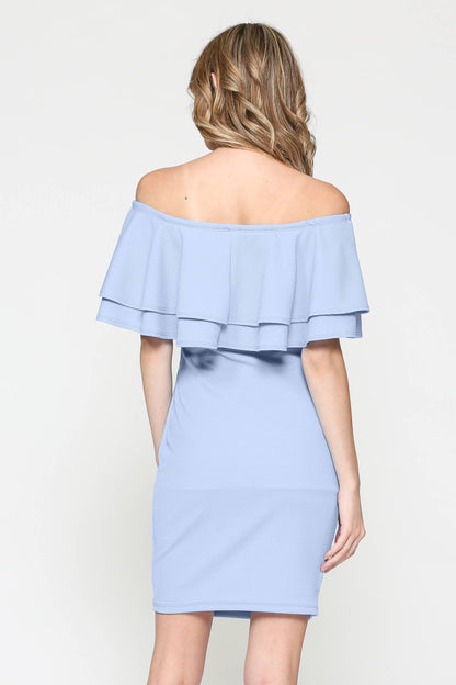 Blue Off-Shoulder Maternity Dress