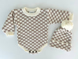 Checker Knit Long Sleeve Bodysuit