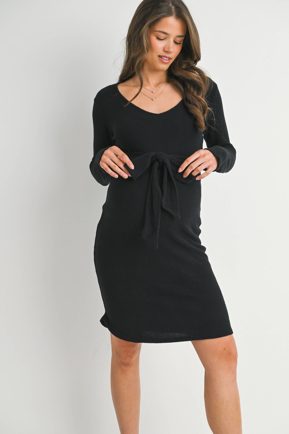 Maternity SL Tie Knit Dress - Black