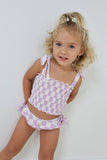 SMOCKED TANKINI SWIM SUIT - PERIWINKLE CHECKERS