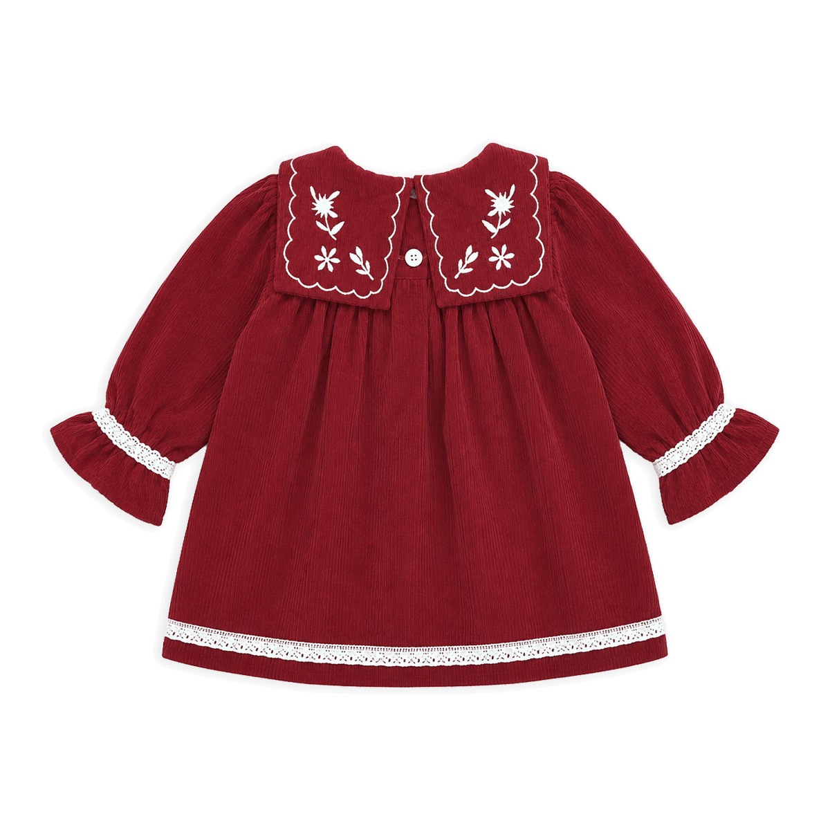 Embroidered Corduroy Dress - Red