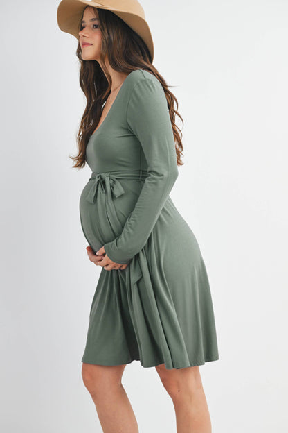 Black Waist Tie Maternity Dress