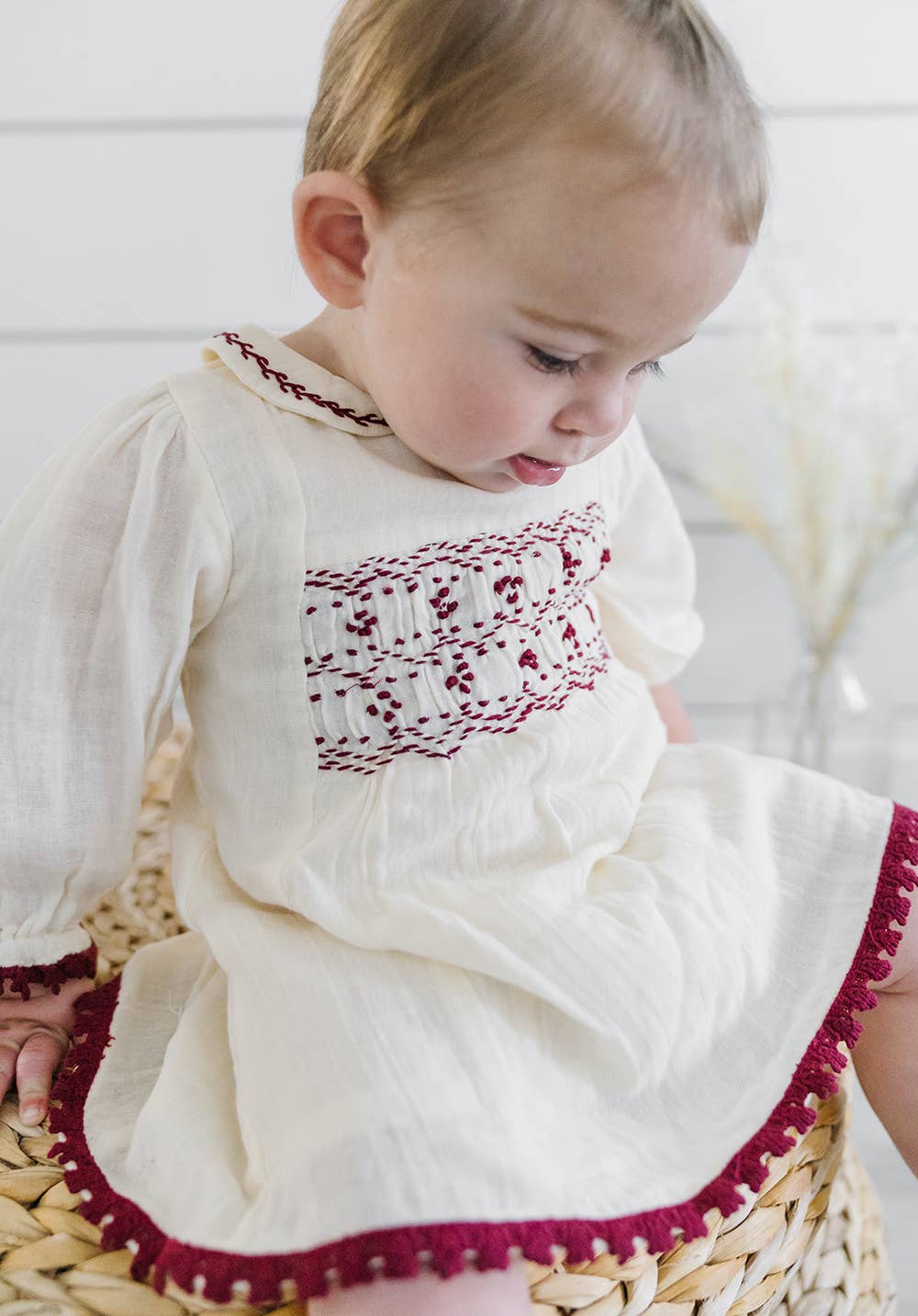 Smocked Muslin Dress - Cream