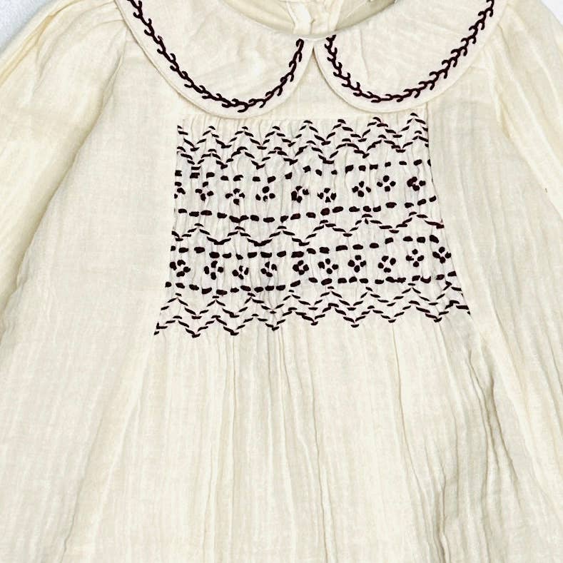 Smocked Muslin Dress - Cream