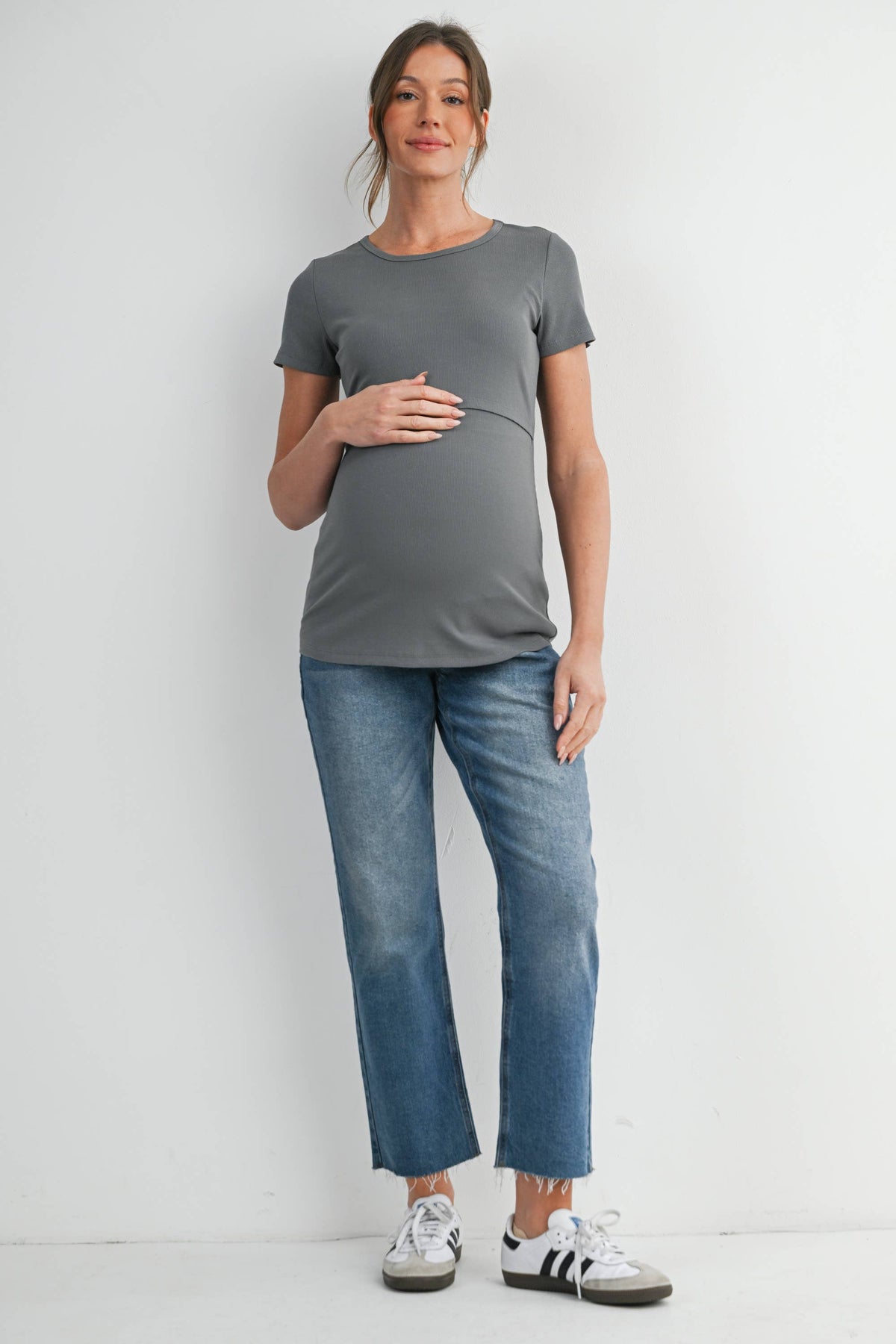 Maternity Nursing T-Shirt w Panel Olive
