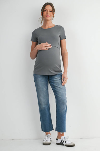 Maternity Nursing T-Shirt w Panel Olive