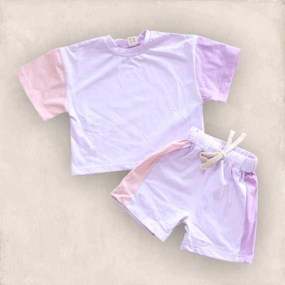 Color Block Shirt & Shorts Set - Pink