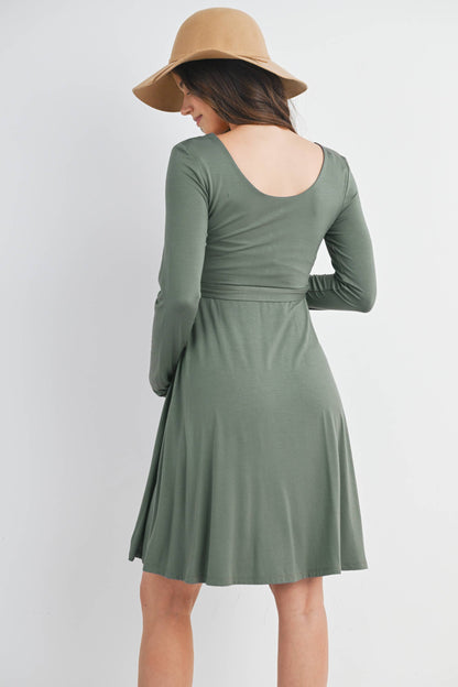 Black Waist Tie Maternity Dress