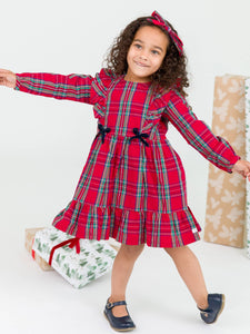 RuffleButts - Tis The Season Plaid Ruffle Bow Dress