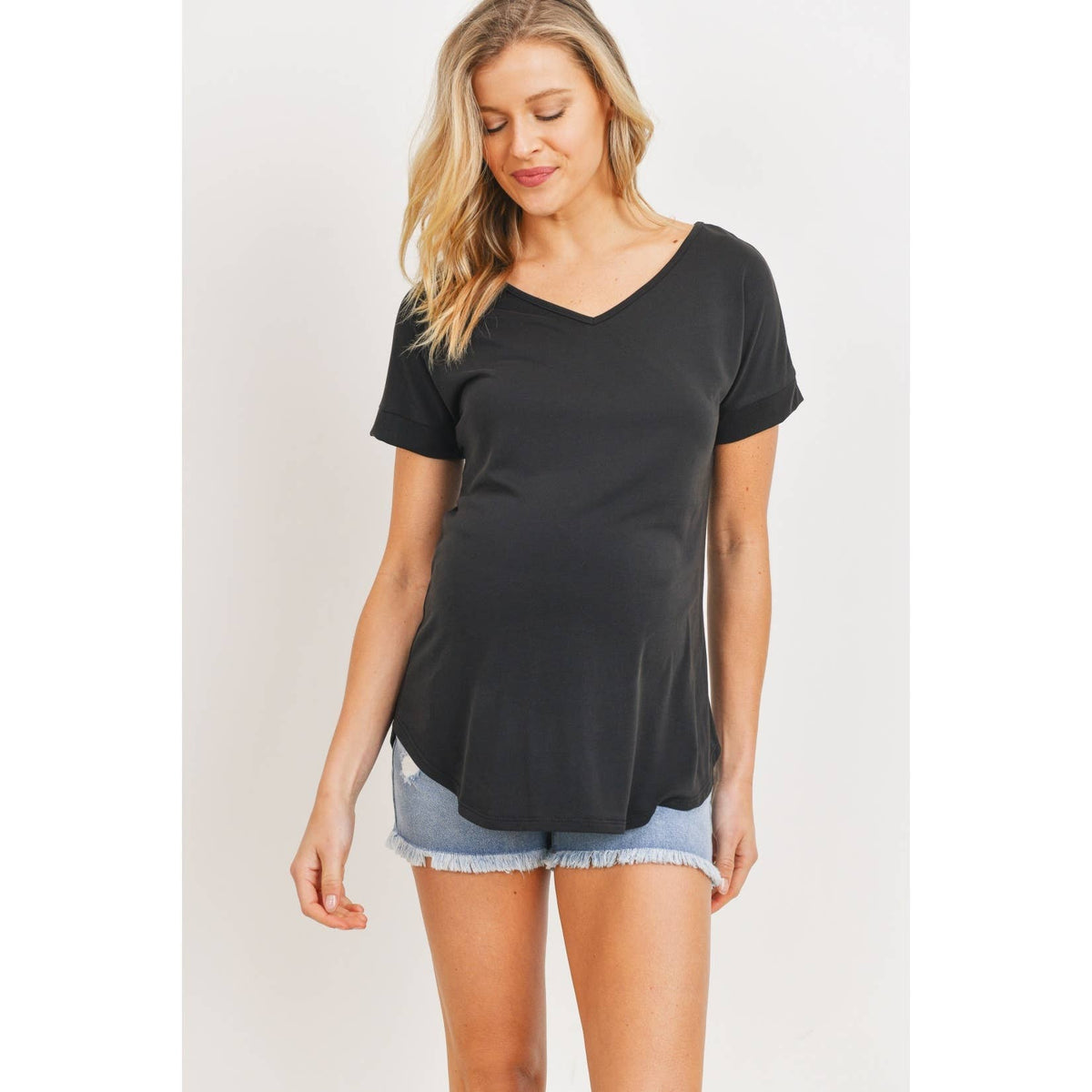 Maternity SS V-Neck T-Shirt - Black