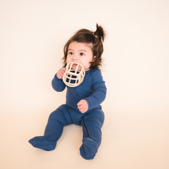 Organic Cotton Ribbed Footie - Ocean