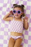 SMOCKED TANKINI SWIM SUIT - PERIWINKLE CHECKERS