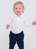 RuffleButts + RuggedButts - Baby Boys White Knit Polo Bodysuit: White / 12-18m