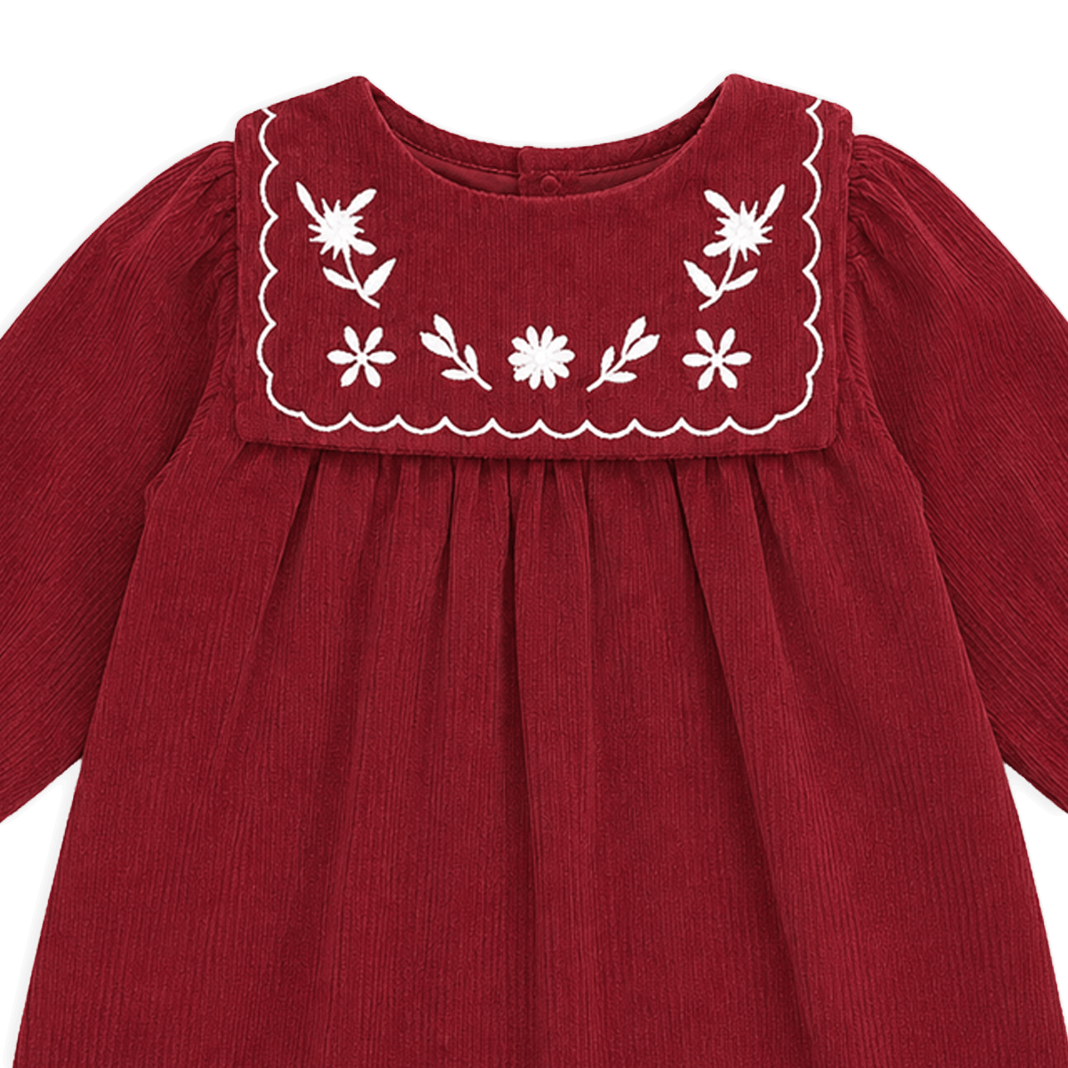 Embroidered Corduroy Dress - Red