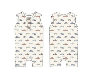 Vintage Cars Ribbed Tank Romper
