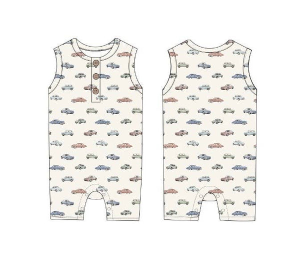 Vintage Cars Ribbed Tank Romper