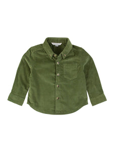 RuffleButts + RuggedButts - Boys Stretch Corduroy Long Sleeve Button Down Shirt: Green / 18-24m